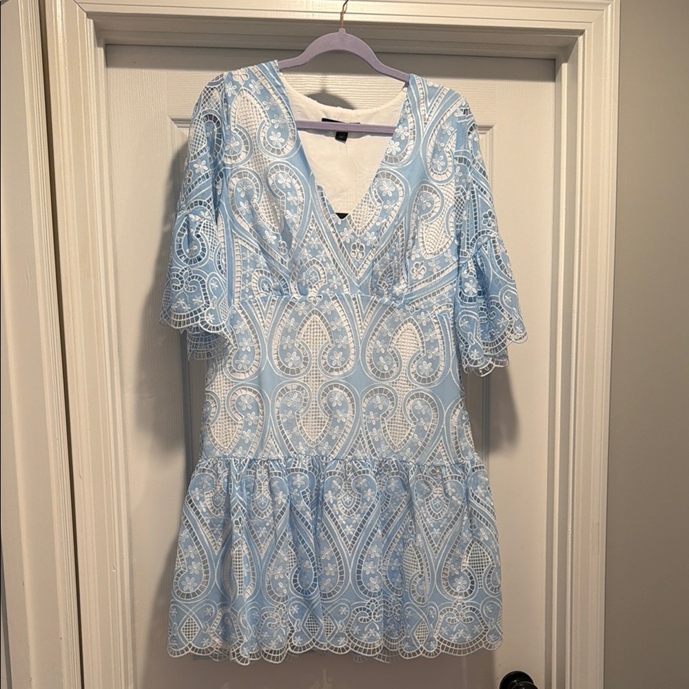 Boston Proper Two Tone Lace Flounce Dress Airy Blue - Picture 2 of 5